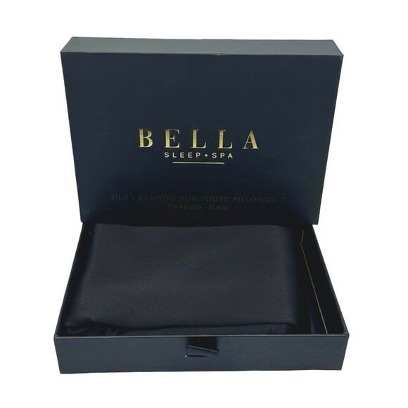 Bella Sleep + Spa | Silk + Bamboo Dual-Sided Pillowcase - Standard - Black - Picture 1 of 3
